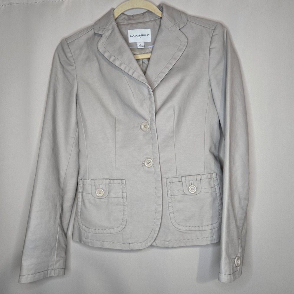 Banana Republic Women's‎ Beige Cotton Blend Blazer Jacket Size 0 Career